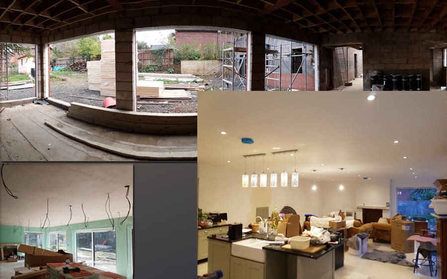 full electrical rewire and downlight installation on extension project