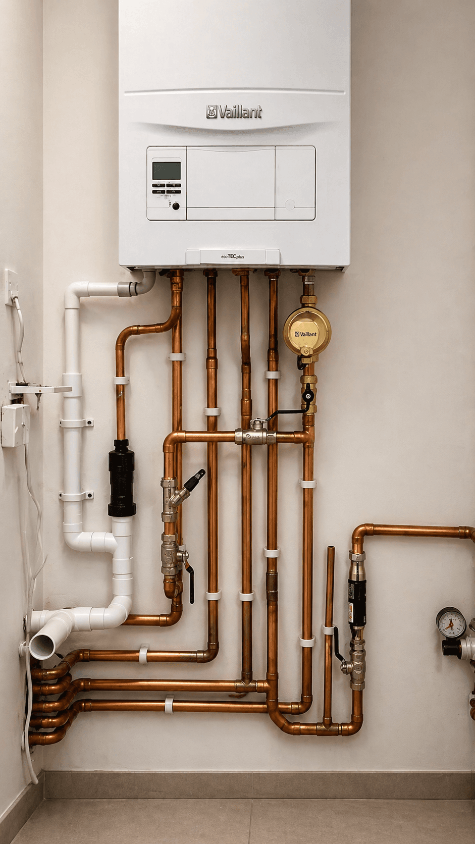 Vaillant ecoTEC boiler installation with neat copper pipework by EGFF Ltd heating engineers