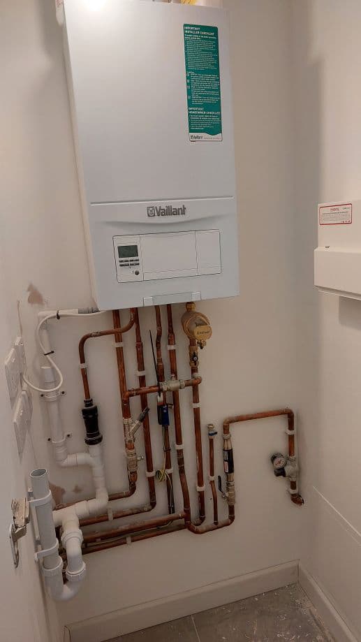 Detailed copper pipework around a Vaillant boiler – professional general plumbing by EGFF Ltd