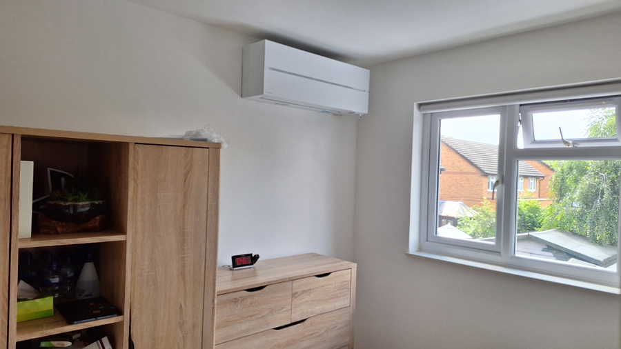 Residential air conditioning unit installed in bedroom