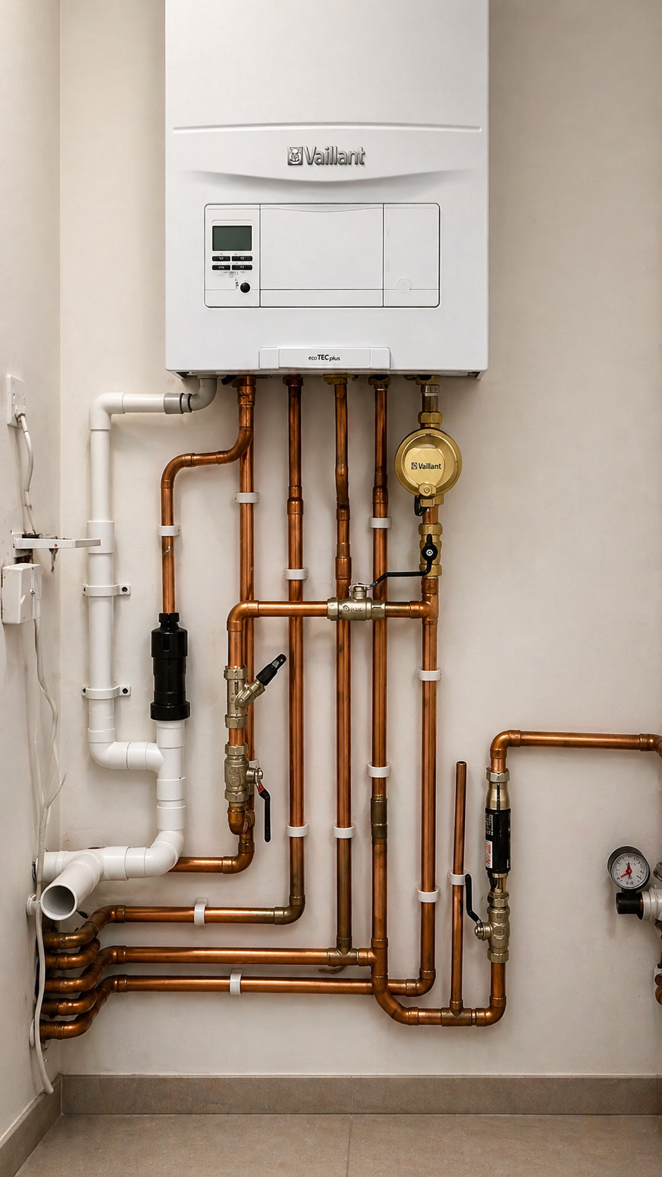 Vaillant ecoTEC boiler installation with neat copper pipework by EGFF Ltd heating engineers